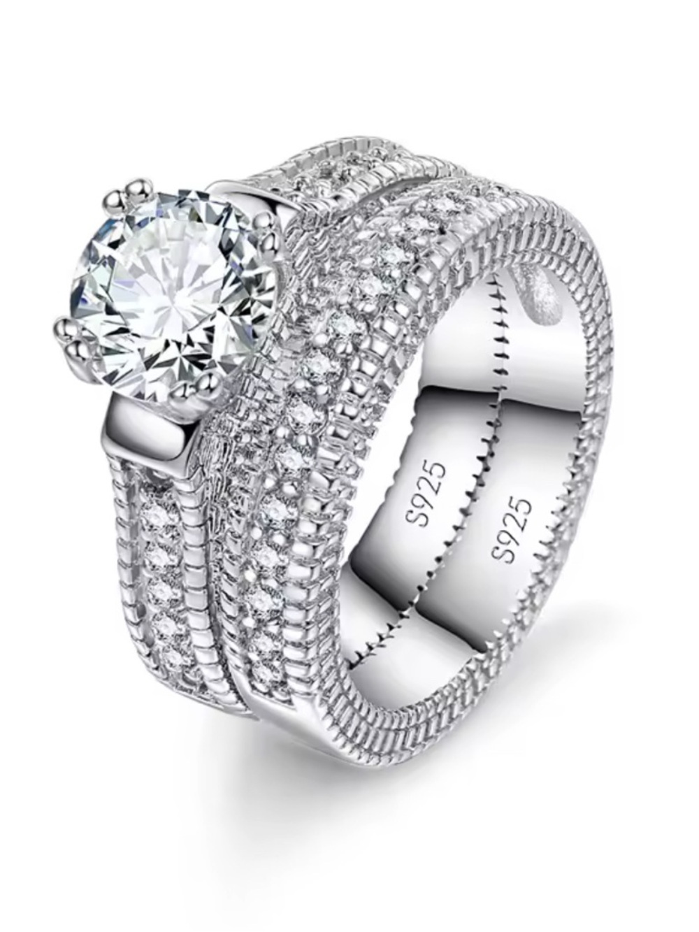 925 Sterling Silver White Cubic Zirconia Bridal Ring Set